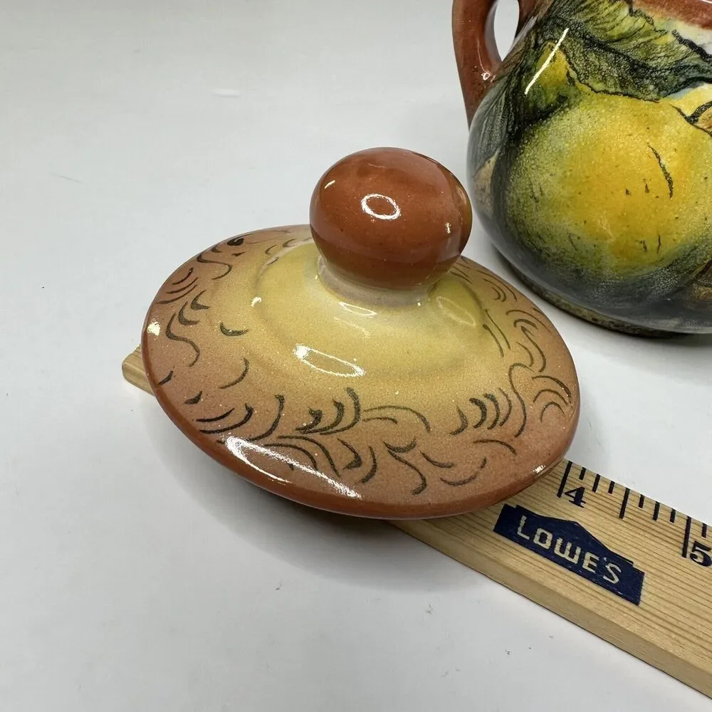 Covered Sugar Bowl‎ Mexico Majolica Venegas Hand Painted Pottery Fruit Pears